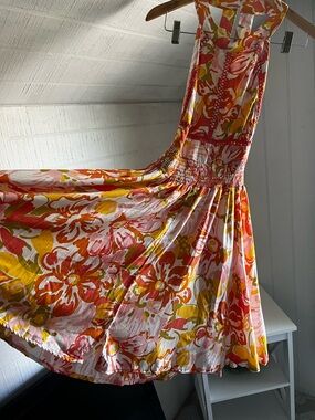 Floral Halter Mini Dress in Pink, Orange & Yellow